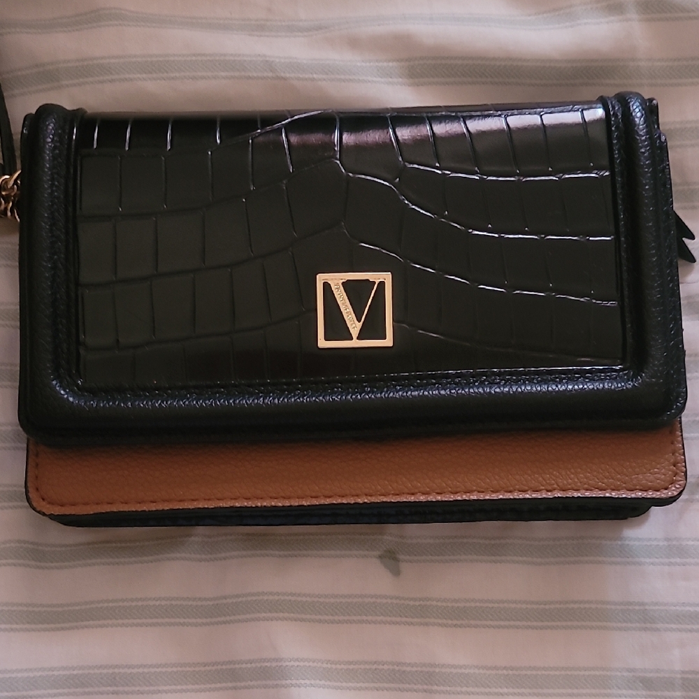 Elegant Black and Brown Croc-Embossed Women's Bag